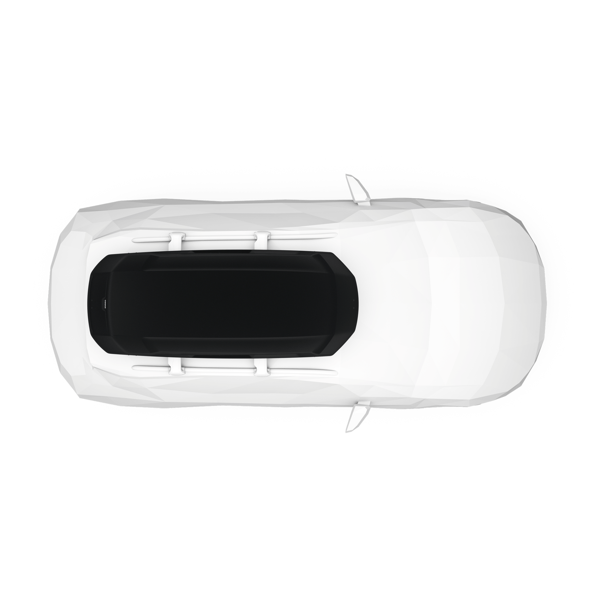 Top-down view of a white car with a black Thule Force 3 XL roof cargo box.