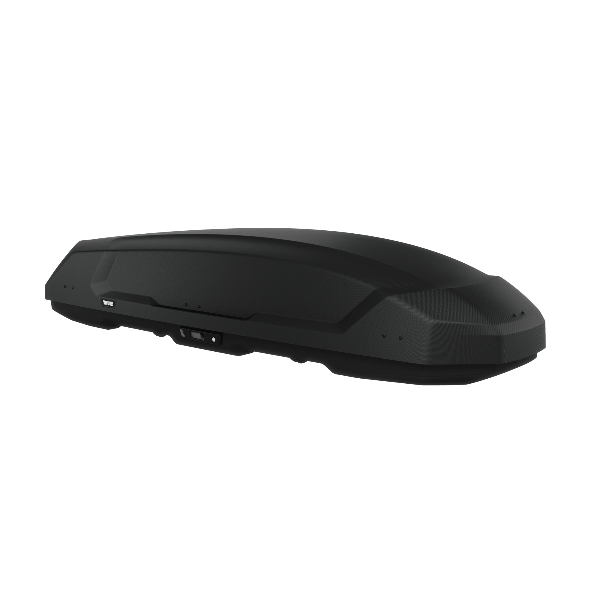 Black Thule Force 3 XXL Sport roof cargo box, sleek ABS plastic, forward-leaning design.