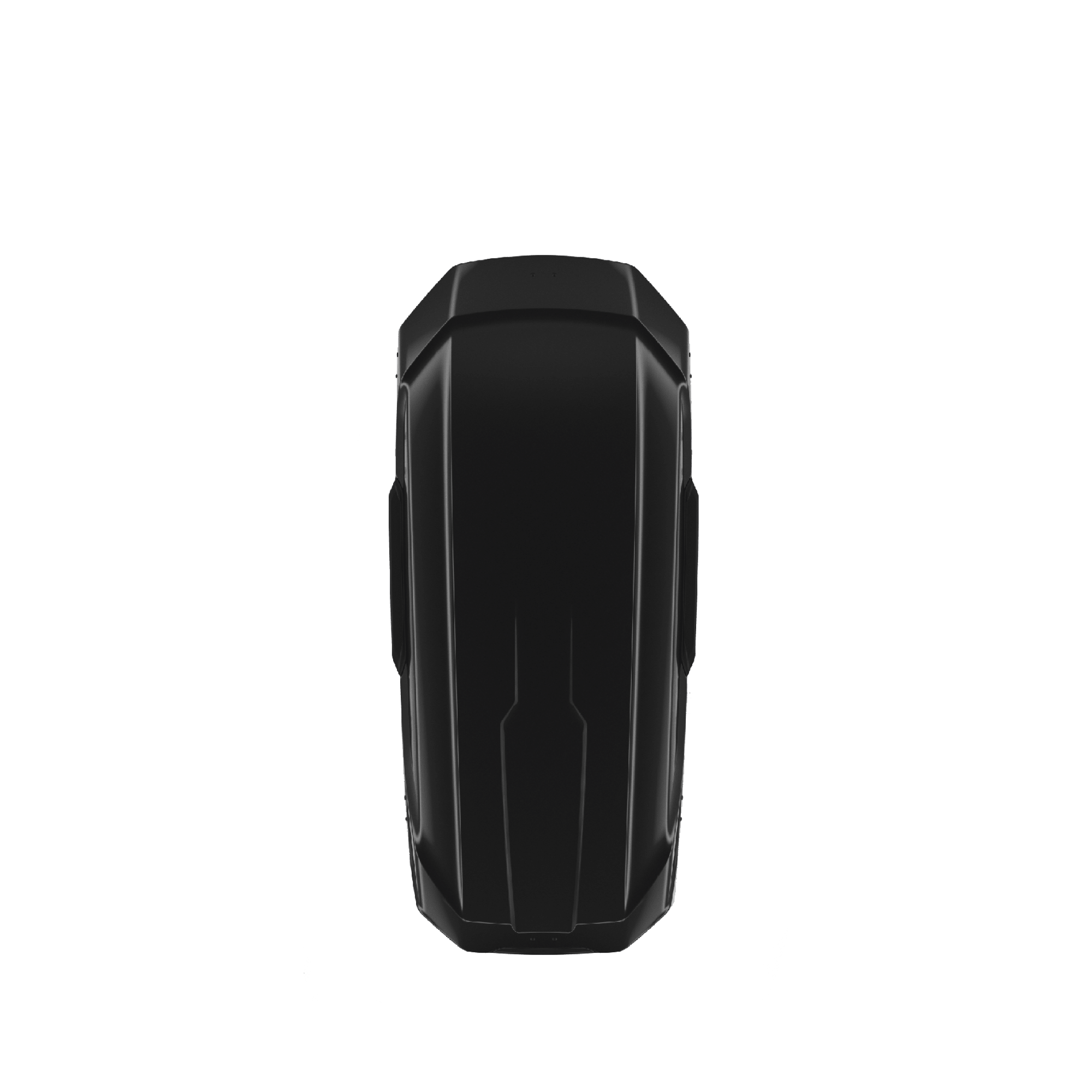 Sleek black Thule Motion 3 L Low roof box, aerodynamic ABS plastic design.