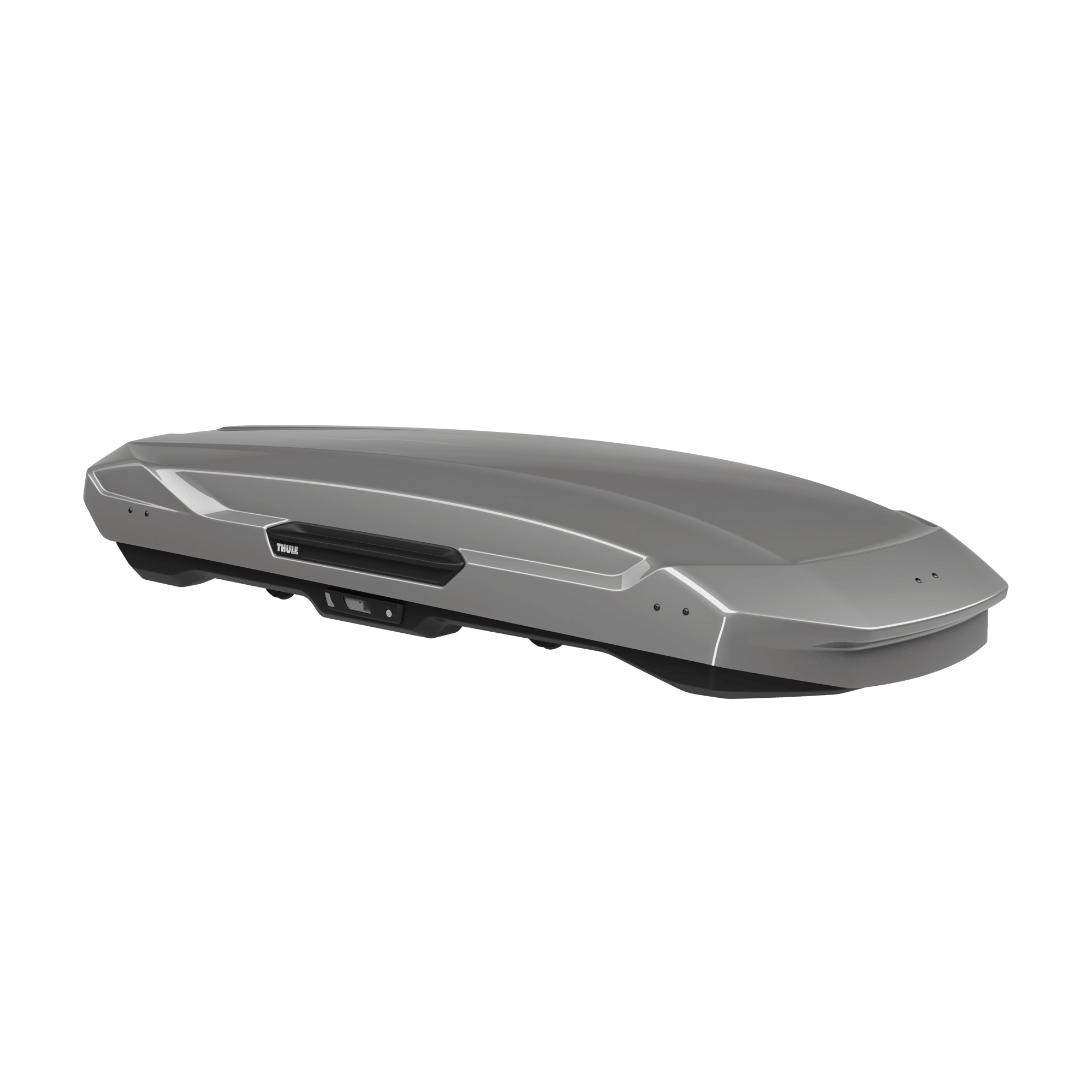 Thule Motion 3 XL Low roof box in titan glossy, sleek aerodynamic design, durable ABS plastic.