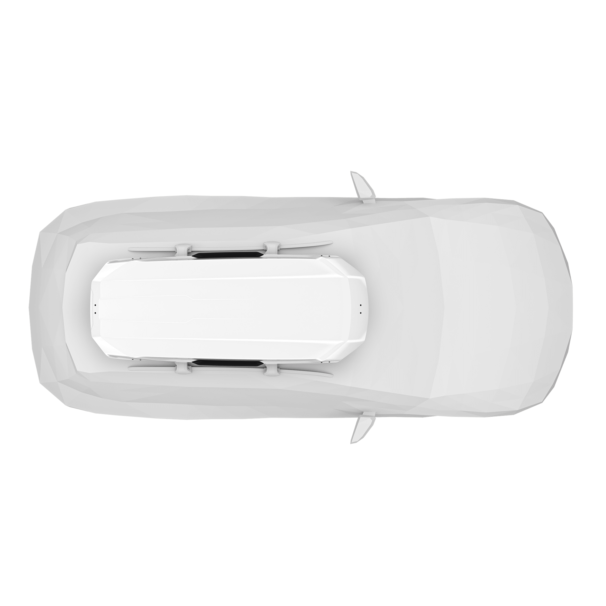 White Thule Motion 3 XL Low roof box on a white car, top-down view.