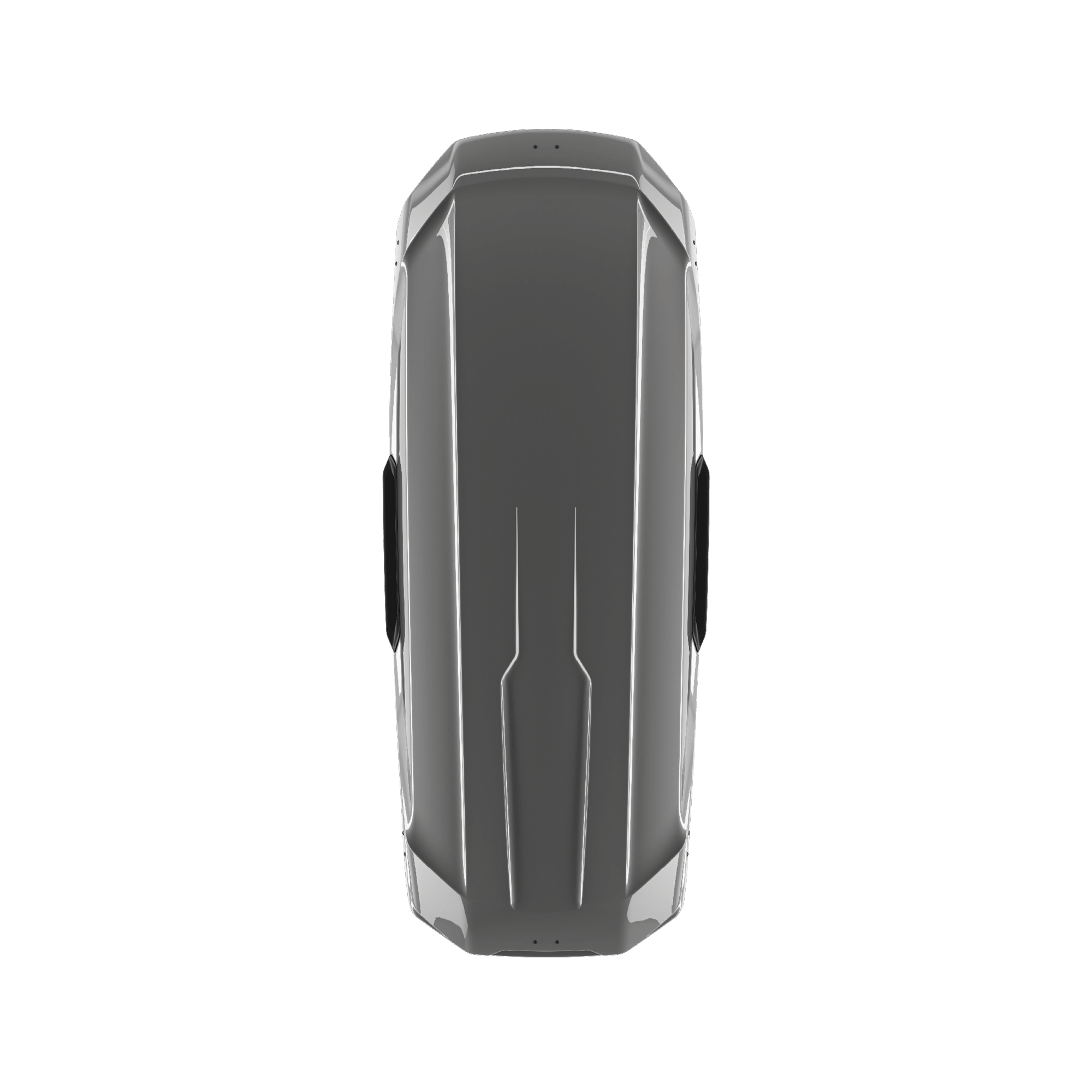 Thule Motion 3 XXL roof box in titan glossy ABS plastic, sleek aerodynamic design, top view.