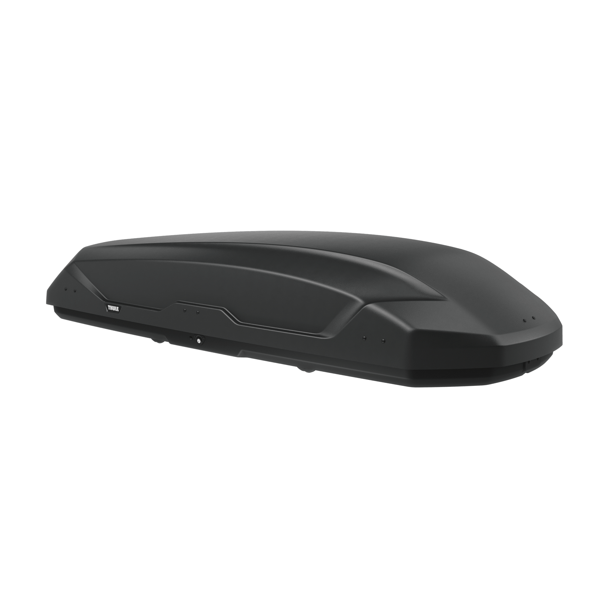 Black Thule Pulse 2 XL roof box, streamlined ASA-ABS plastic design with Thule logo.