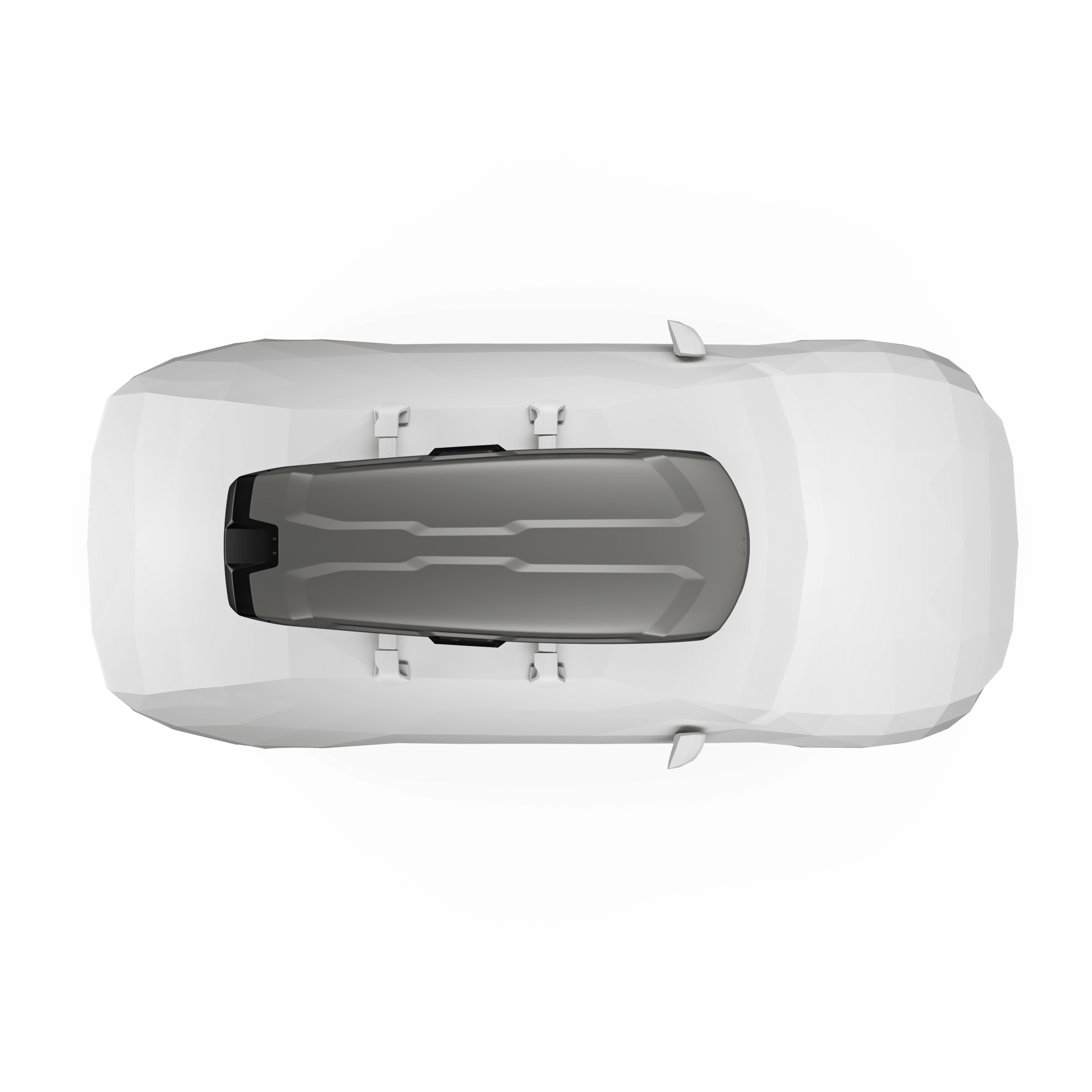 Thule Vector Alpine cargo box in Titan Matte, sleekly mounted on a white car's roof.