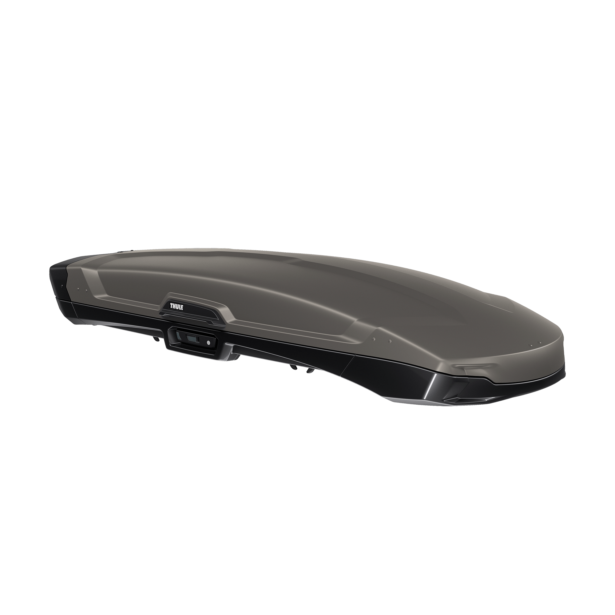 Thule Vector Alpine cargo box in Titan Matte, a sleek, dark gray ABS plastic roof box with black accents.