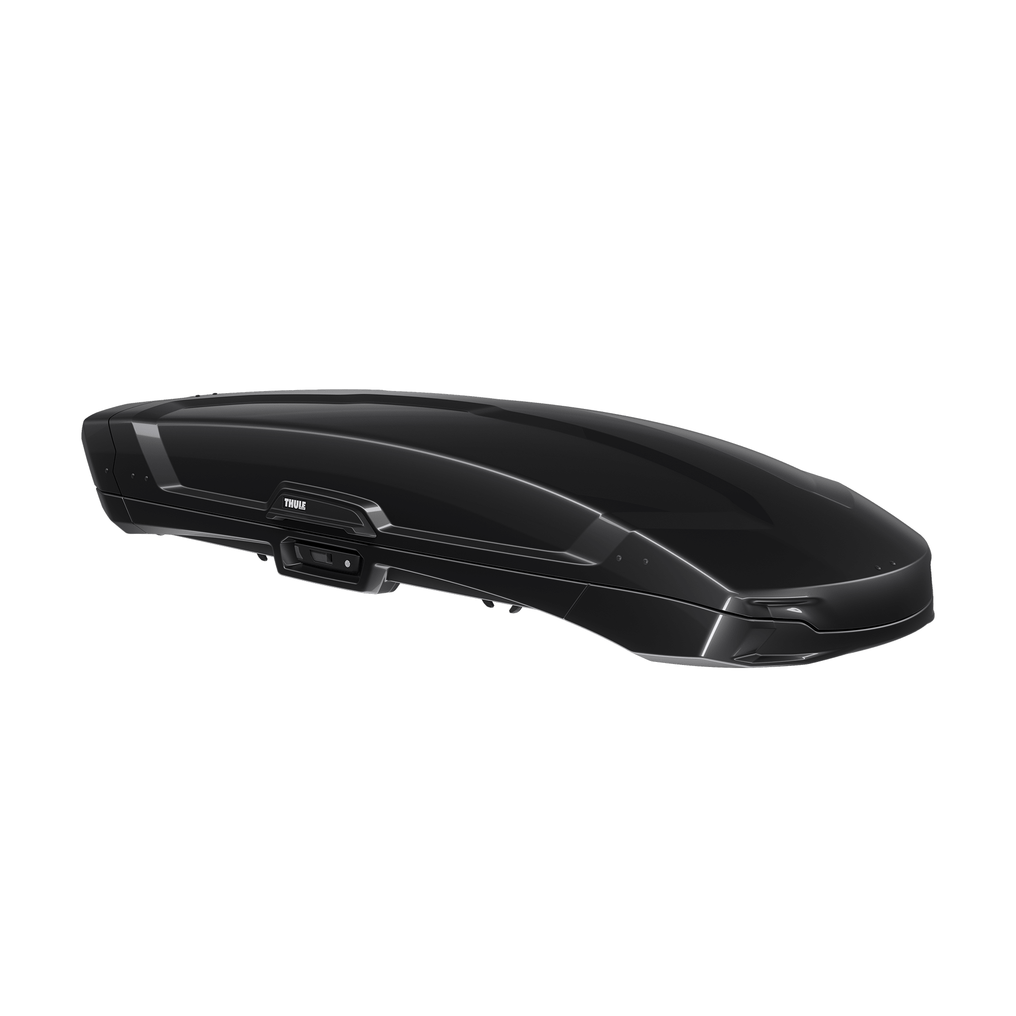 Thule Vector L premium black metallic ABS plastic roof cargo box with sleek, aerodynamic design.