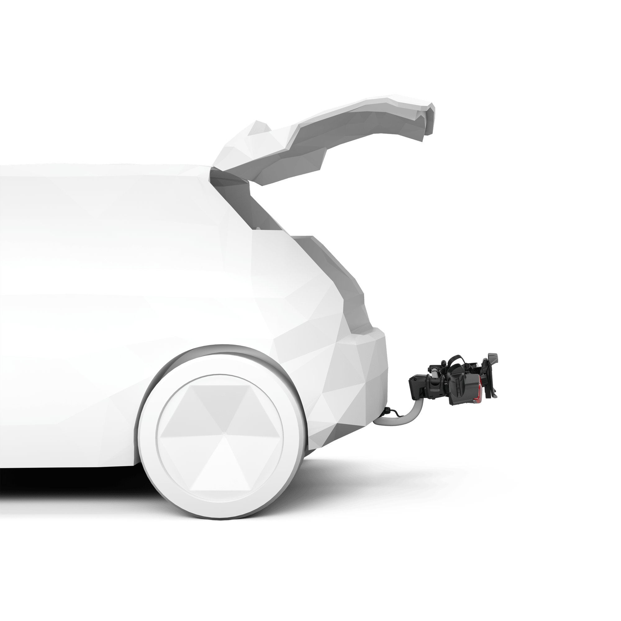 Black Thule VeloLite 1 bike platform carrier mounted on the towbar of a white car.