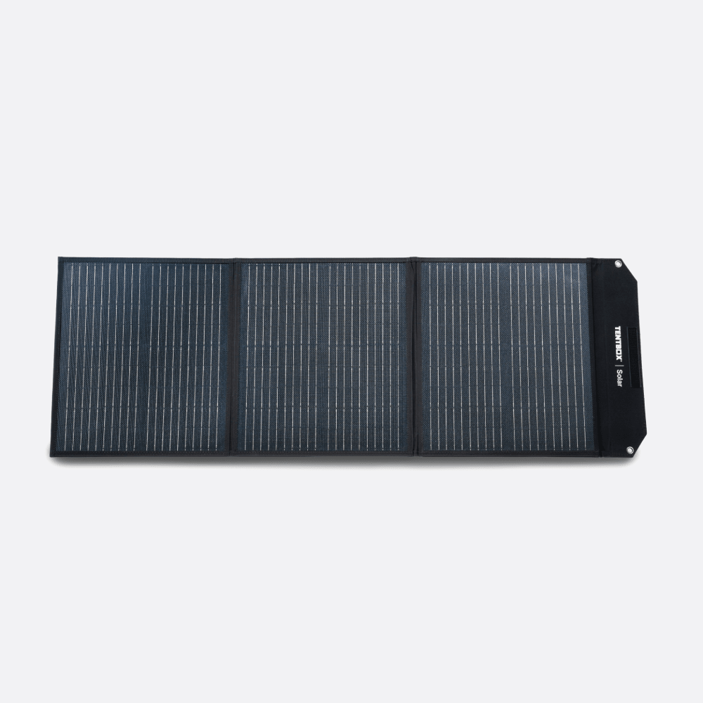 photo of the TentBox solar panel open, isolated on a white background