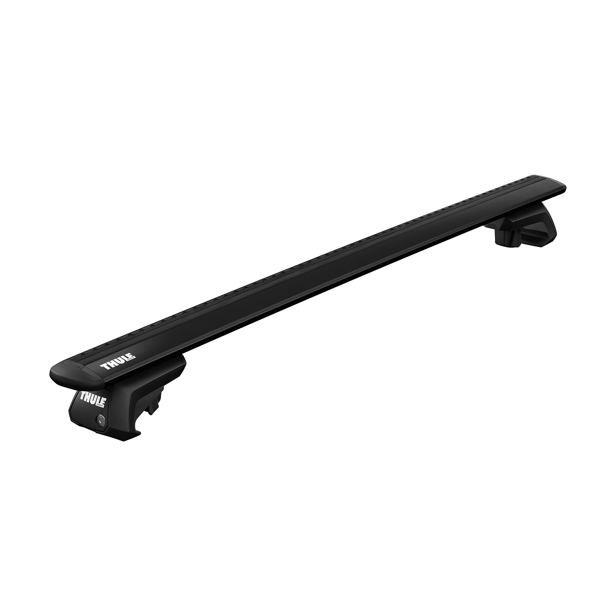Thule WingBar Evo black aerodynamic roof bar with raised rail foot pack.