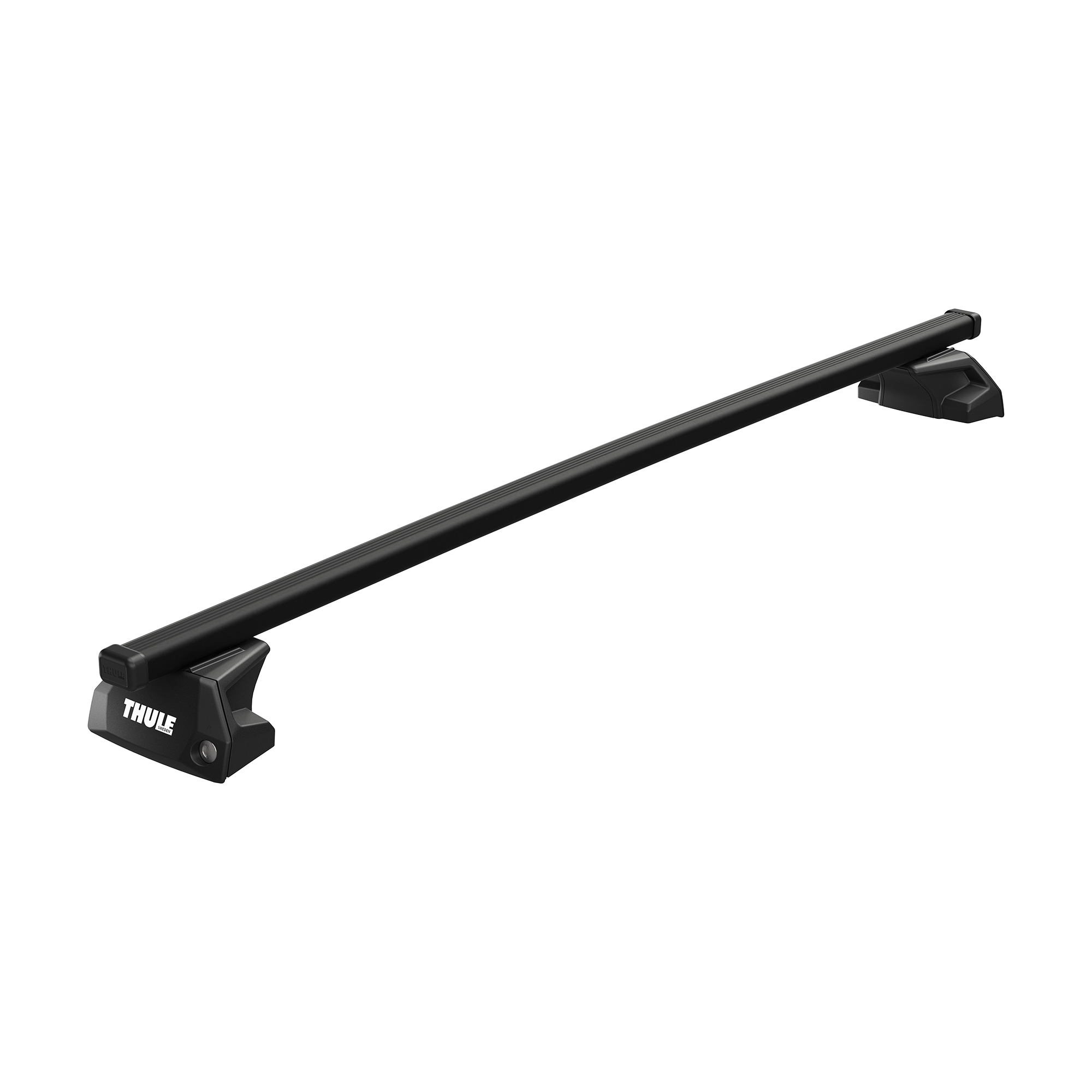 Thule SquareBar Evo black steel roof bar with flush rail foot packs.