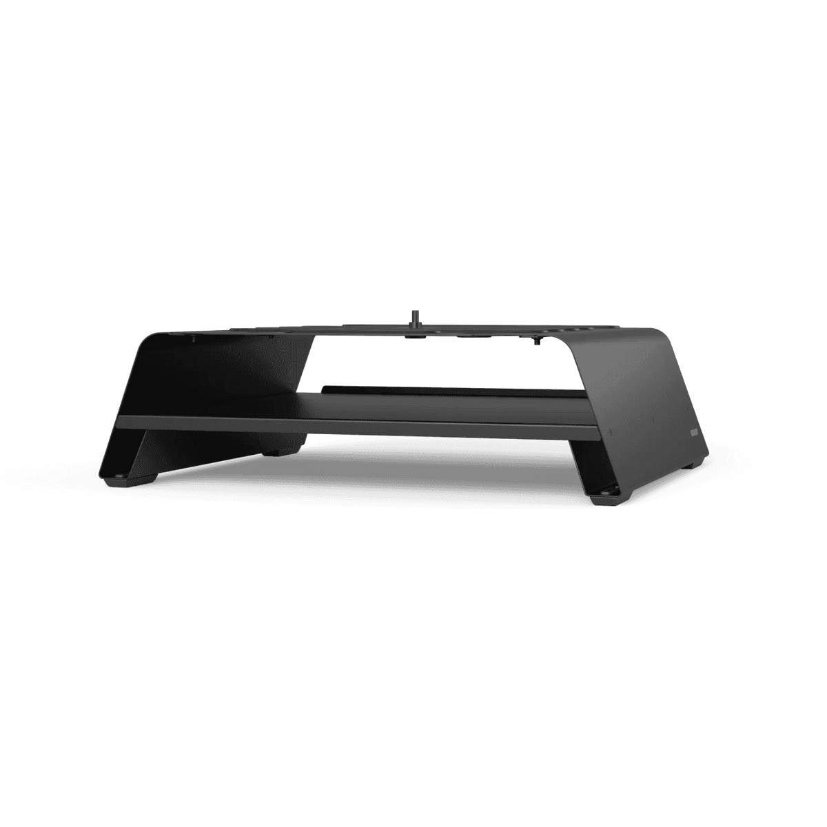 Black powder-coated steel Arc & Arc XL Booster stand with integrated storage shelf.