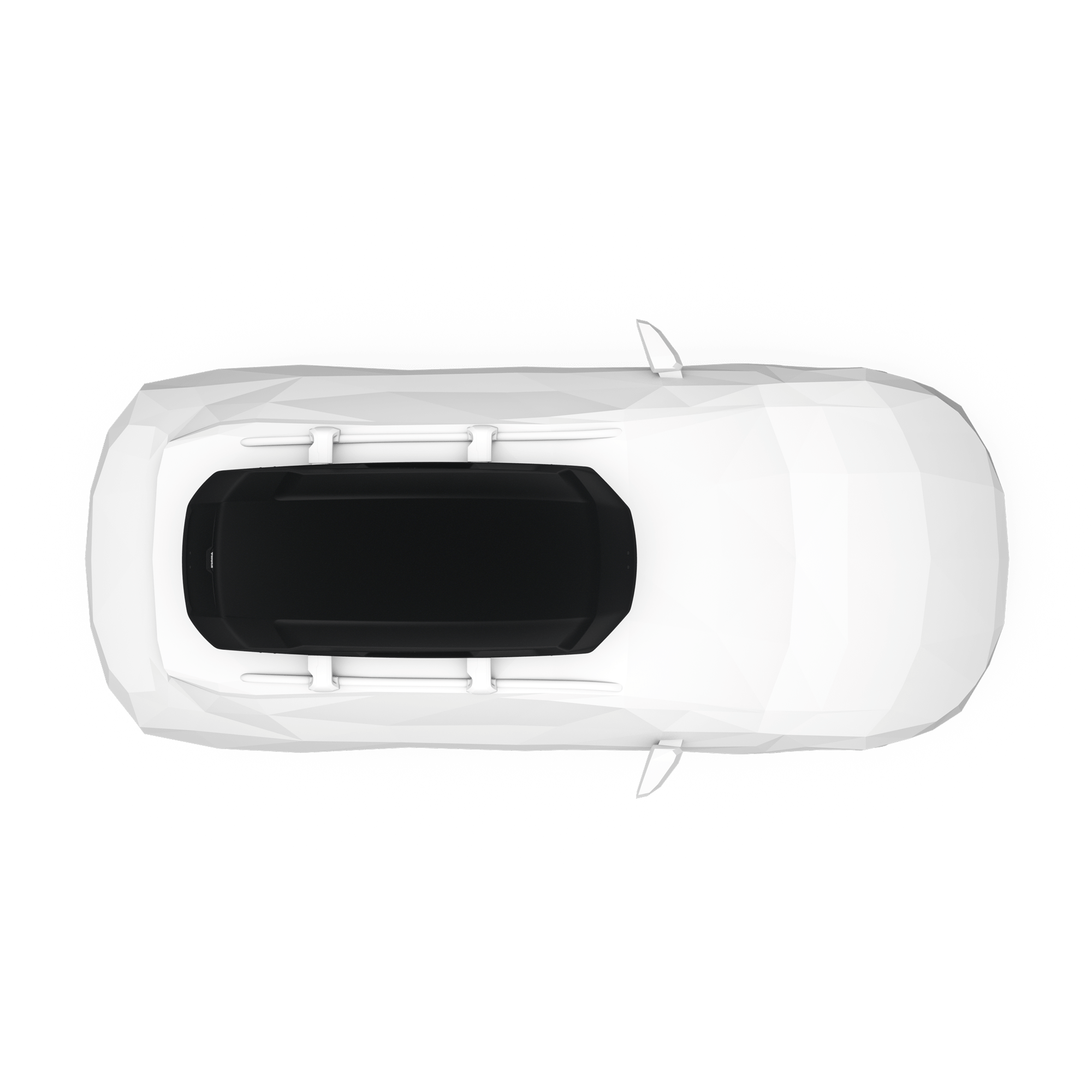Top-down view of a white car with a black Thule Force 3 L roof cargo box.