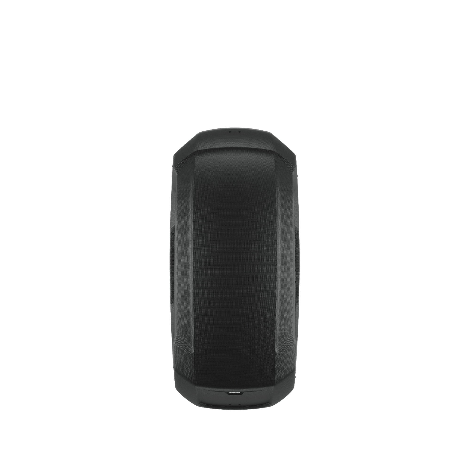 Sleek black Thule Force 3 M roof cargo box, top-down view, showing textured ABS plastic and aerodynamic design.