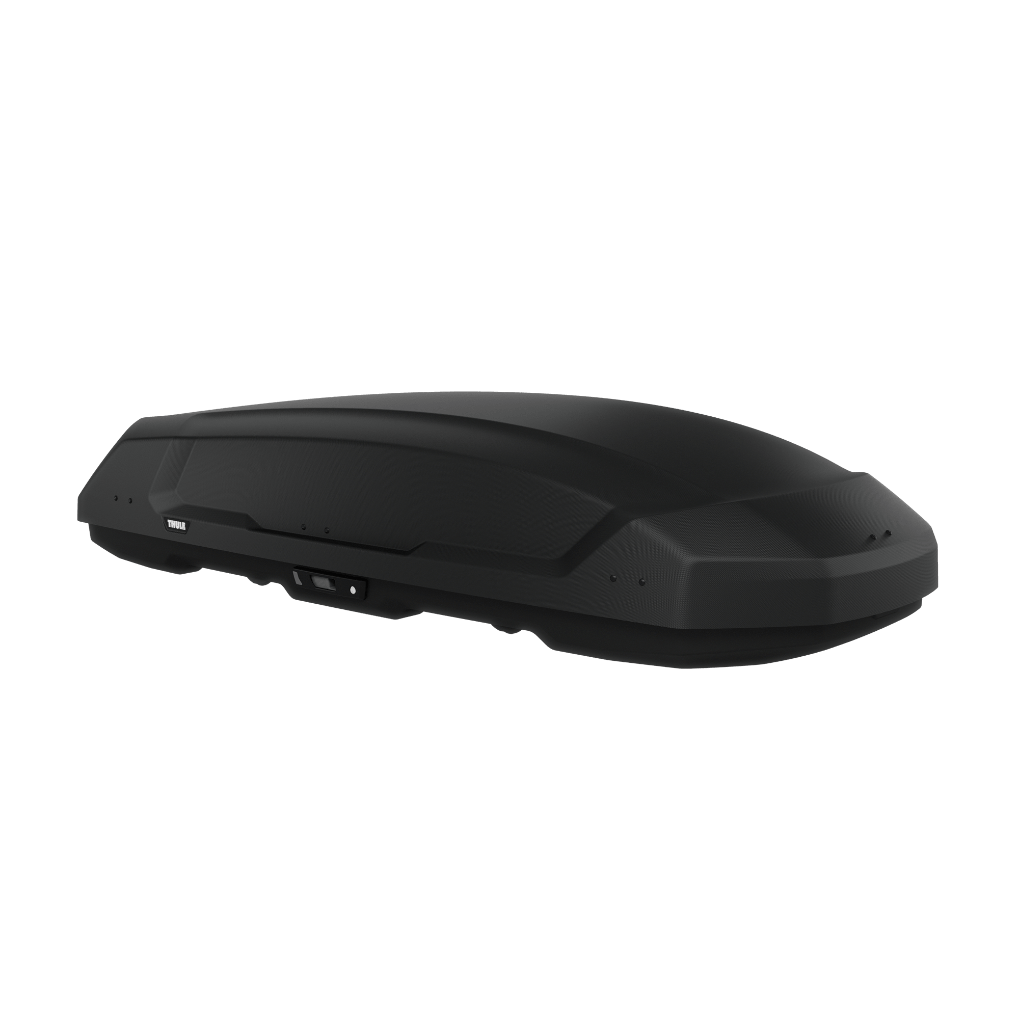 Thule Force 3 XL black roof cargo box with aerodynamic design and Thule logo.