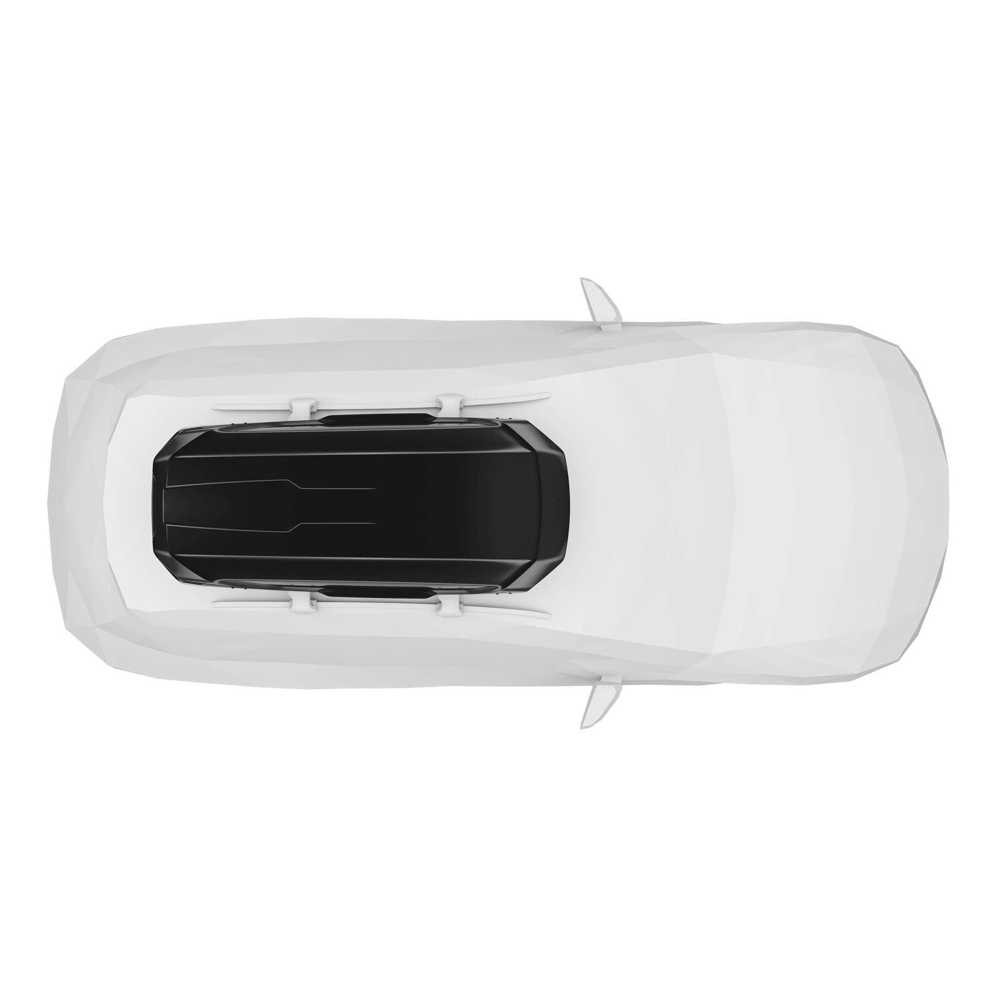 Top-down view of a white car with a sleek, glossy black Thule Motion 3 L roof box.