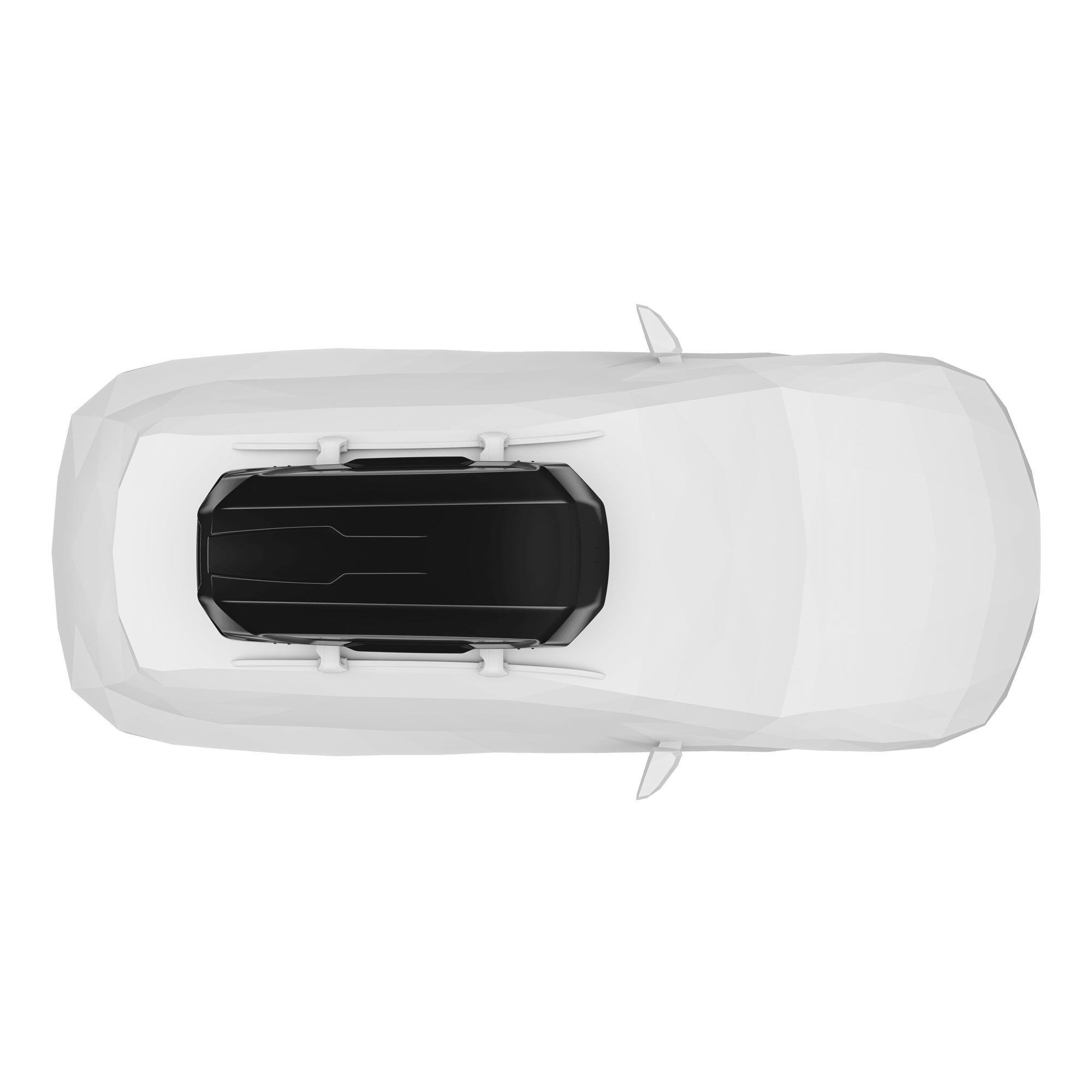 Top-down view of a white car with a sleek, black Thule Motion 3 M roof box.