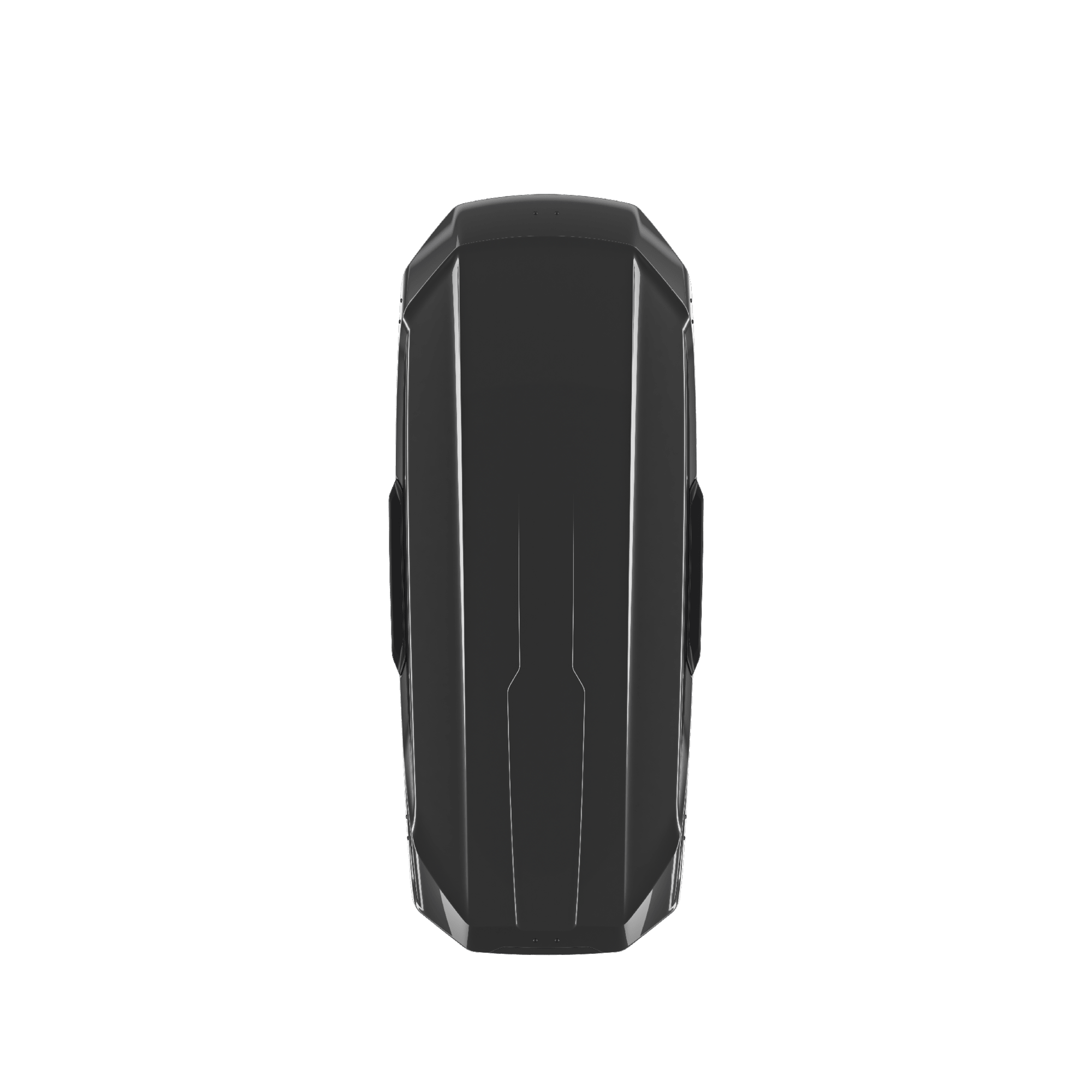 Thule Motion 3 XL Low roof box in black glossy ABS plastic, top-down view.