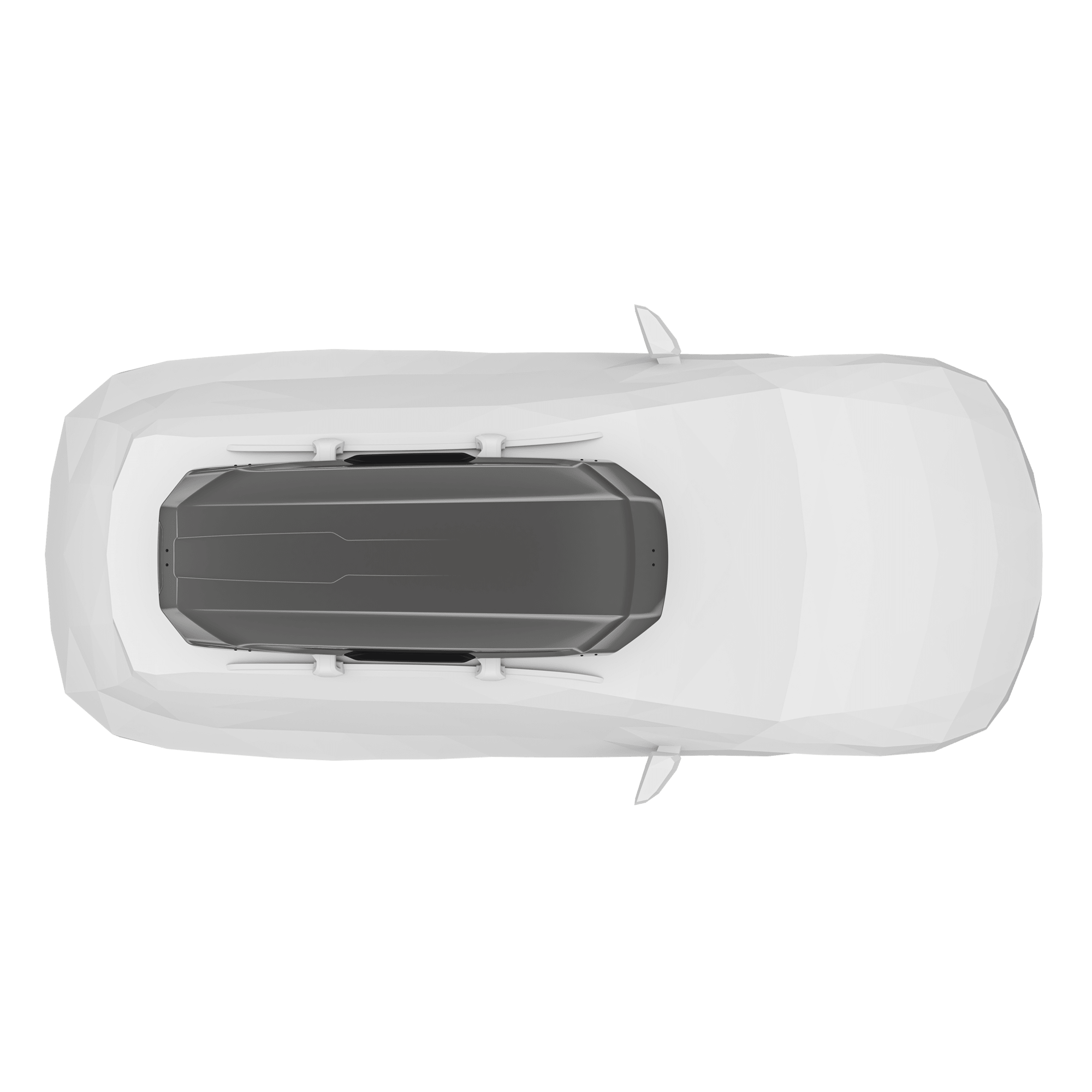 Top-down view of a white car with a dark gray Thule Motion 3 XL Low roof box.