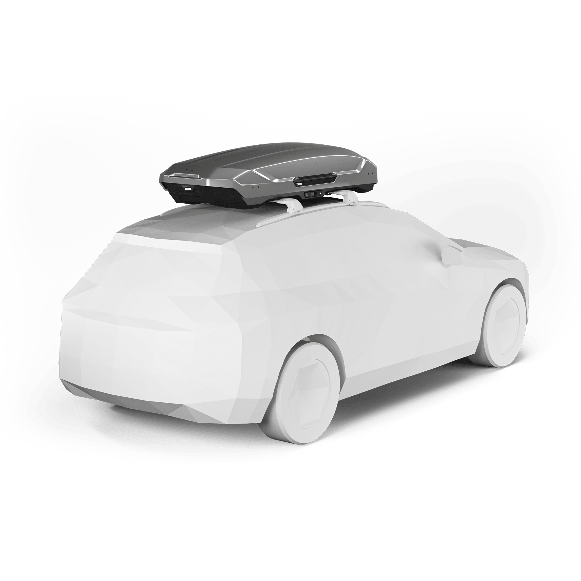 Thule Motion 3 XL Titan Glossy roof box on a white car, showcasing its sleek, aerodynamic design.
