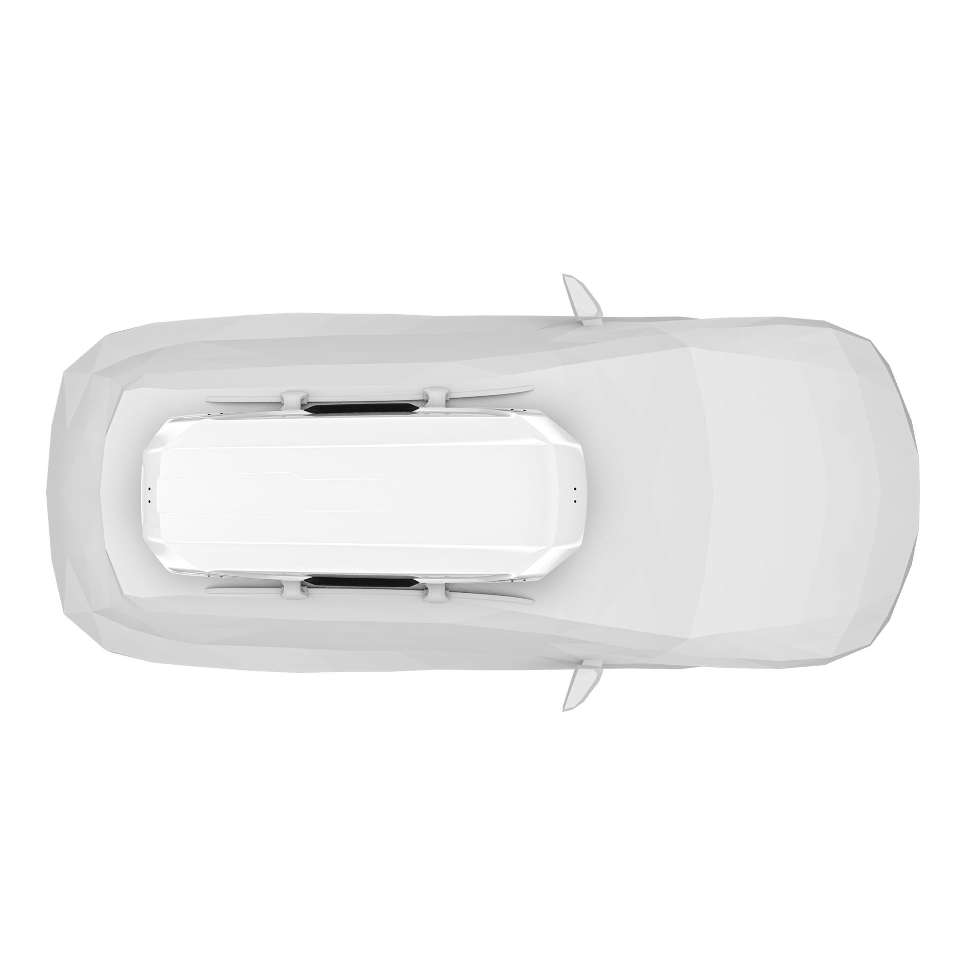 White glossy Thule Motion 3 XL roof box mounted on a white car, top-down view.