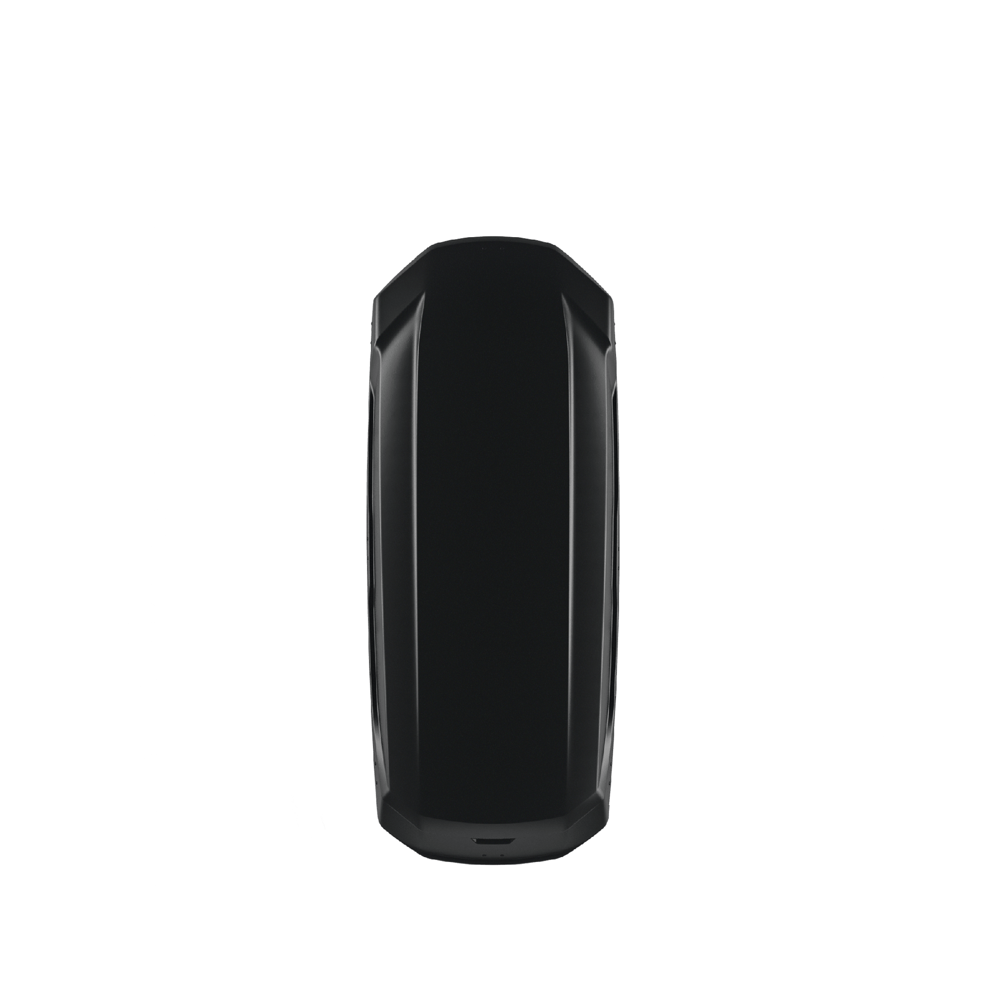 Sleek black Thule Pulse 2 XL roof box, top-down view, showing its streamlined ASA-ABS plastic design.
