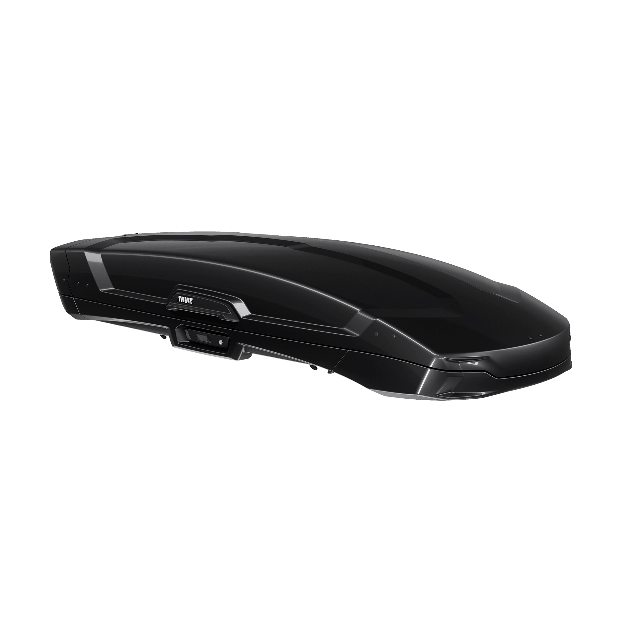 Thule Vector M black metallic ABS plastic roof cargo box with sleek, sporty design.