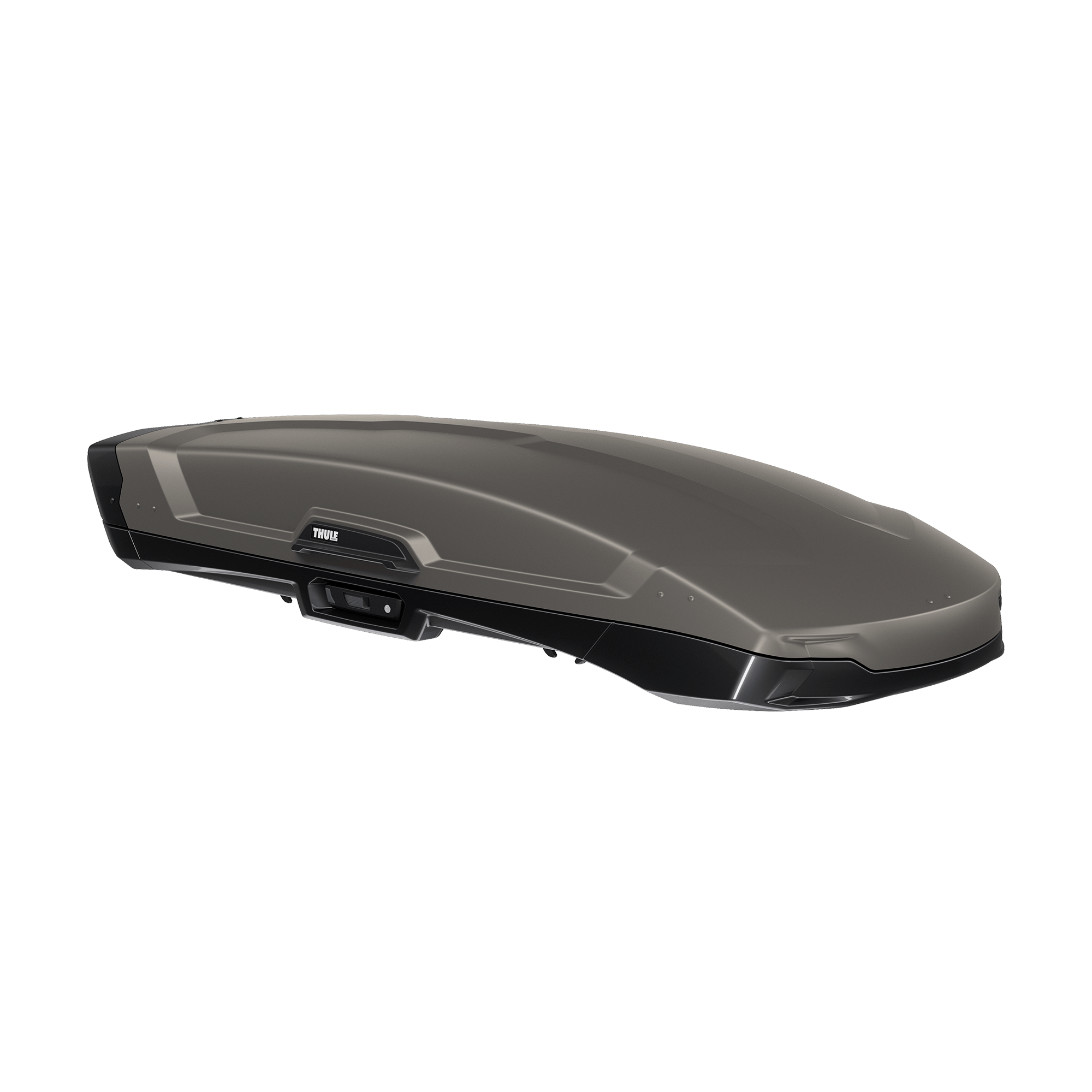 Thule Vector M cargo box in Titan Matte, a sleek, dark gray ABS plastic roof box with black trim.