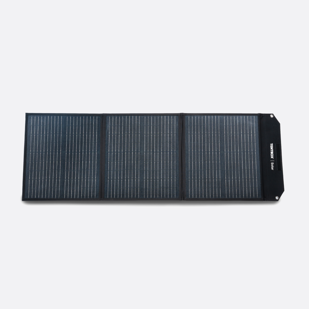 photo of the TentBox solar panel open, isolated on a white background